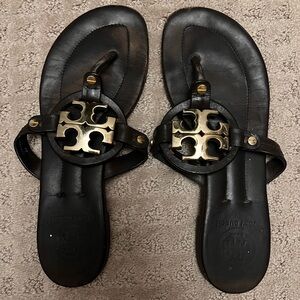 Tory Burch Miller Sandal Leather Brown Gold size 7 Flip Flop